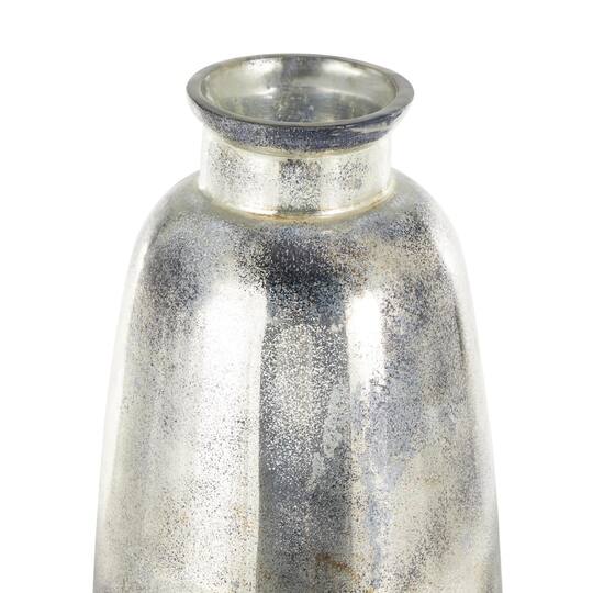 34" Black Glass Brushed Two-Toned Floor Vase with Textured Silver Top